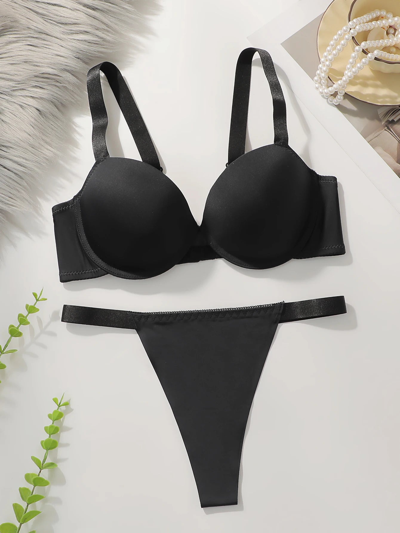 Women's Underwire Bra & Panty Set Solid Color Intimates 3/4 Cup T-Shirt Bra Push Up Underwear Lingerie Set for Women S-L