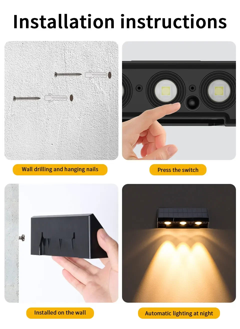 Solar Wall Light Outdoor Garden Lights Solar Powered Waterproof Solar Porch Lights Wireless Wall Mount Lights for Yard Balcony