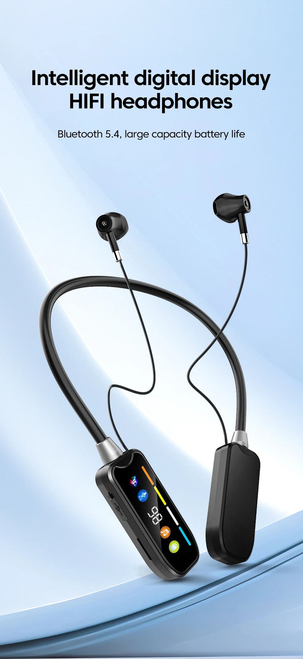 Bluetooth 5.4 Wireless Earphones Neck Mounted Headphones Gaming LED Display Hifi Stereo Sports Headset Halter Magnetic Earbud