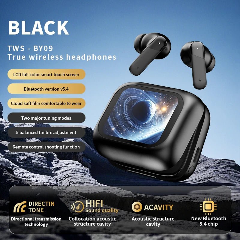 New Bluetooth 5.4 Wireless Earphones with Translation Function LCD Full-Color Touchscreen HiFi Surround Sound&Long Battery Life