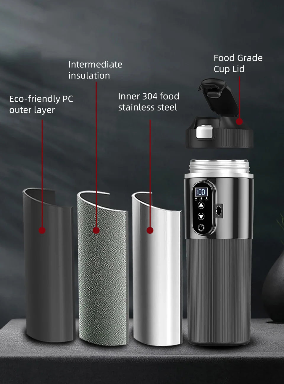 Car Thermos Cup 500ml Large Capacity 12V/24V Car Truck Universal Heating Cup Stainless Steel Car Electric Heating Cup