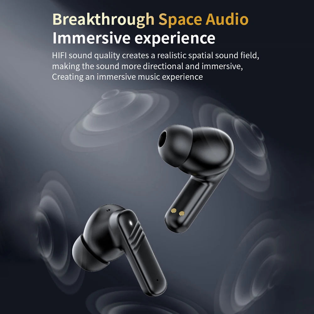 Bluetooth 5.4 ANC Headset Color Screen Touch Active Noise Cancellation Earbuds HIFI Stereo Sports Waterproof Earphones