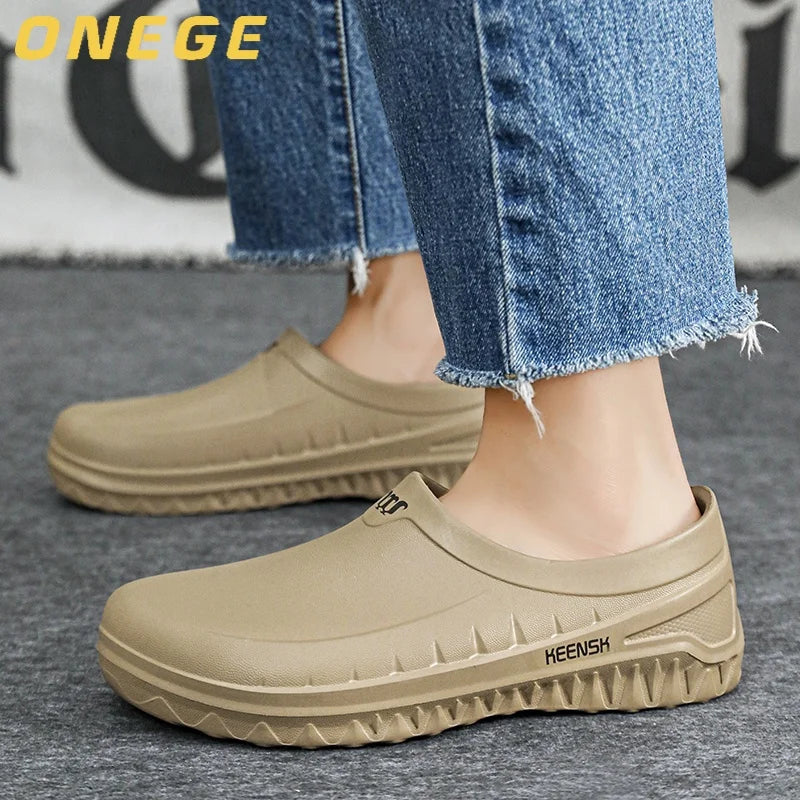 A Pair of Summer Men's Toe-Toe Shoes, Wear-Resistant, Non-Slip Work Shoes, Waterproof and Oil-Proof, Special for Hotels, Durable, Kitchen, Canteen, Chef