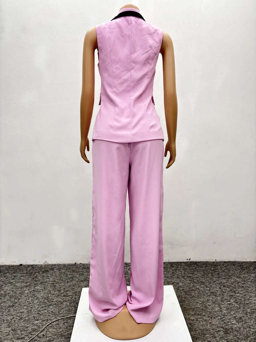 Pants Set Women Two Piece Sets Matching Sets Work Elegant Double Breasted Tops Vest Wide Leg Long Pants High Waist Y2k Pink