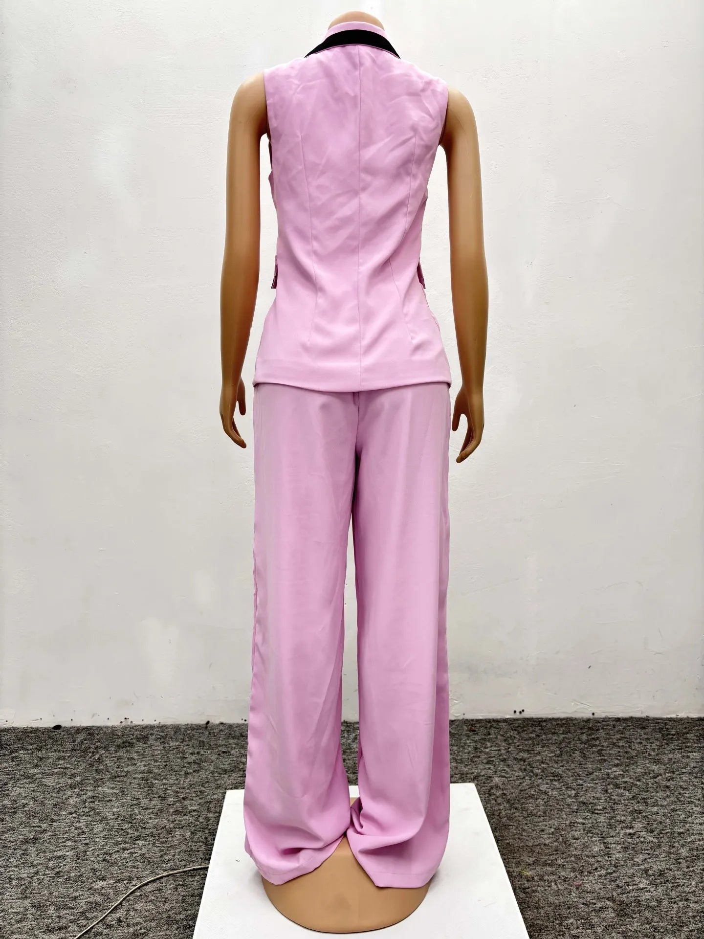 Pants Set Women Two Piece Sets Matching Sets Work Elegant Double Breasted Tops Vest Wide Leg Long Pants High Waist Y2k Pink