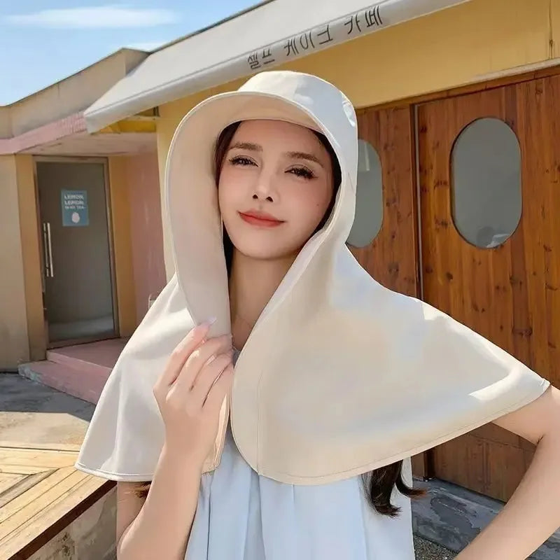 Summer Hats for Women Outdoor UV Anti Neck Protection Sun Visors for Lady Fishing Hiking Wide Brim Shawl Sunscreen Ponytail Cap