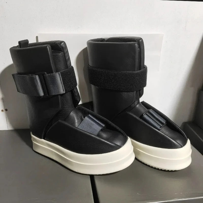 25ss Men Chelsea Boots Platform High Top Man Sneakers Gothic Heels Leather Luxury Vintage Trendy Designer Shoes Black