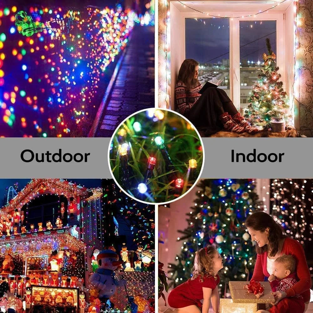 Solar Christmas Lights Solar String Lights Outdoor Waterproof Green Wire with 8 Modes Christmas Tree Lights Garden Lawn Decor