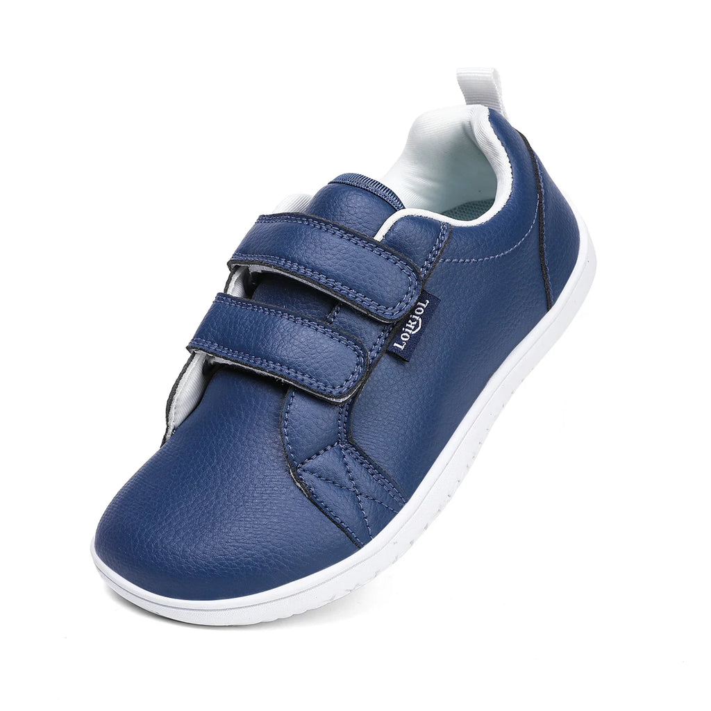 Kids Barefoot Shoes Boys Girls Wide Toe Minimalist Fashion Sneakers Lightweight Hook Loop Artificial Leather Walking Flats