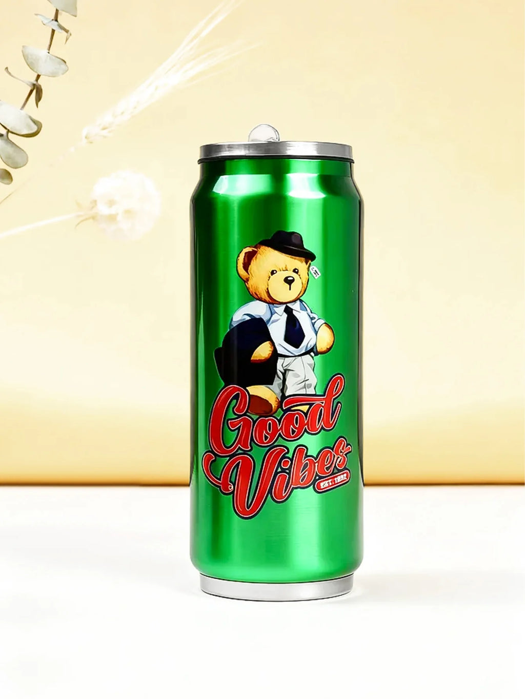 TEDDY Beer Can Thermal Cup  with Straw Double Wall Insulated Vacuum Cup for Hot & Cold Drinks, Portable Travel Mug