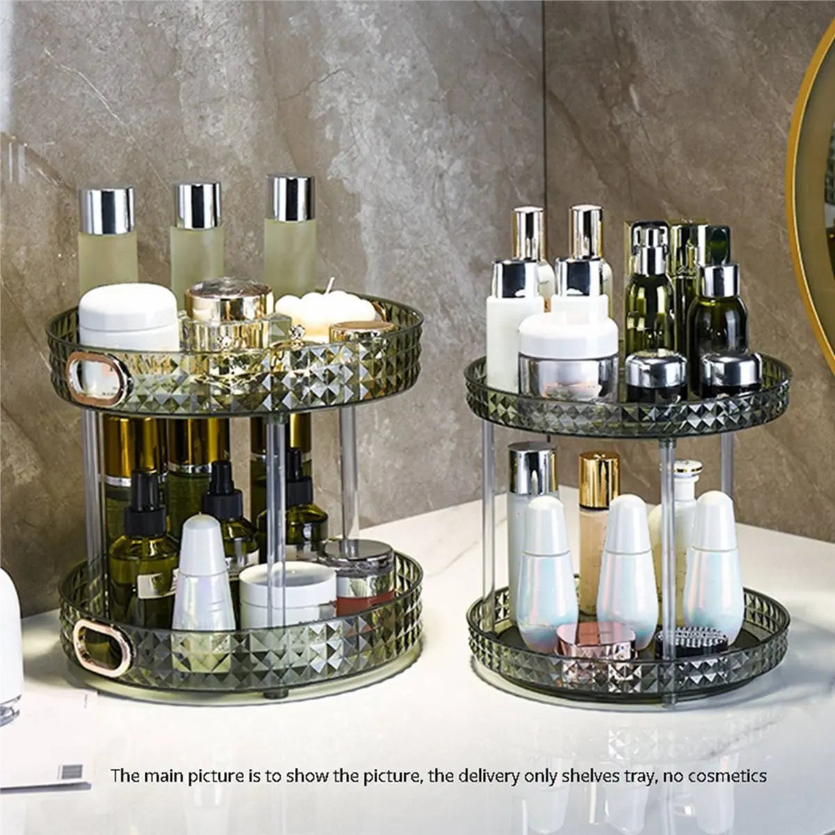 [CLOS] Rotating Cosmetic Storage Box Makeup Organizer Ins Desktop Finishing Perfume Tray Bathroom Skin Care Products Rack L B