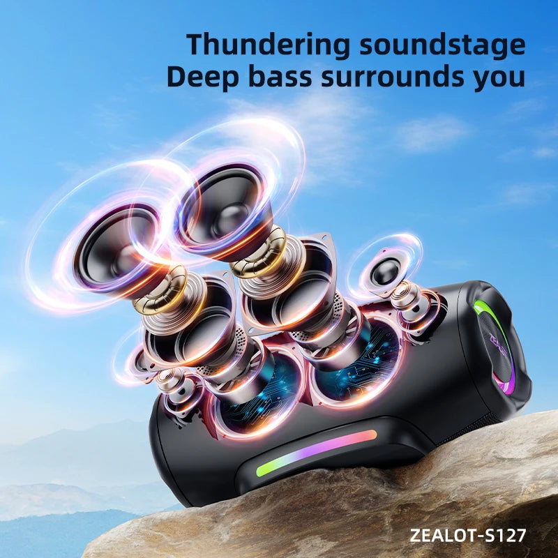 ZEALOT S127 100W Portable Wireless Speaker with Strap, Deep Bass Loud Speaker Waterproof for Outdoor Supports AUX/TF/USB/EQ/TWS