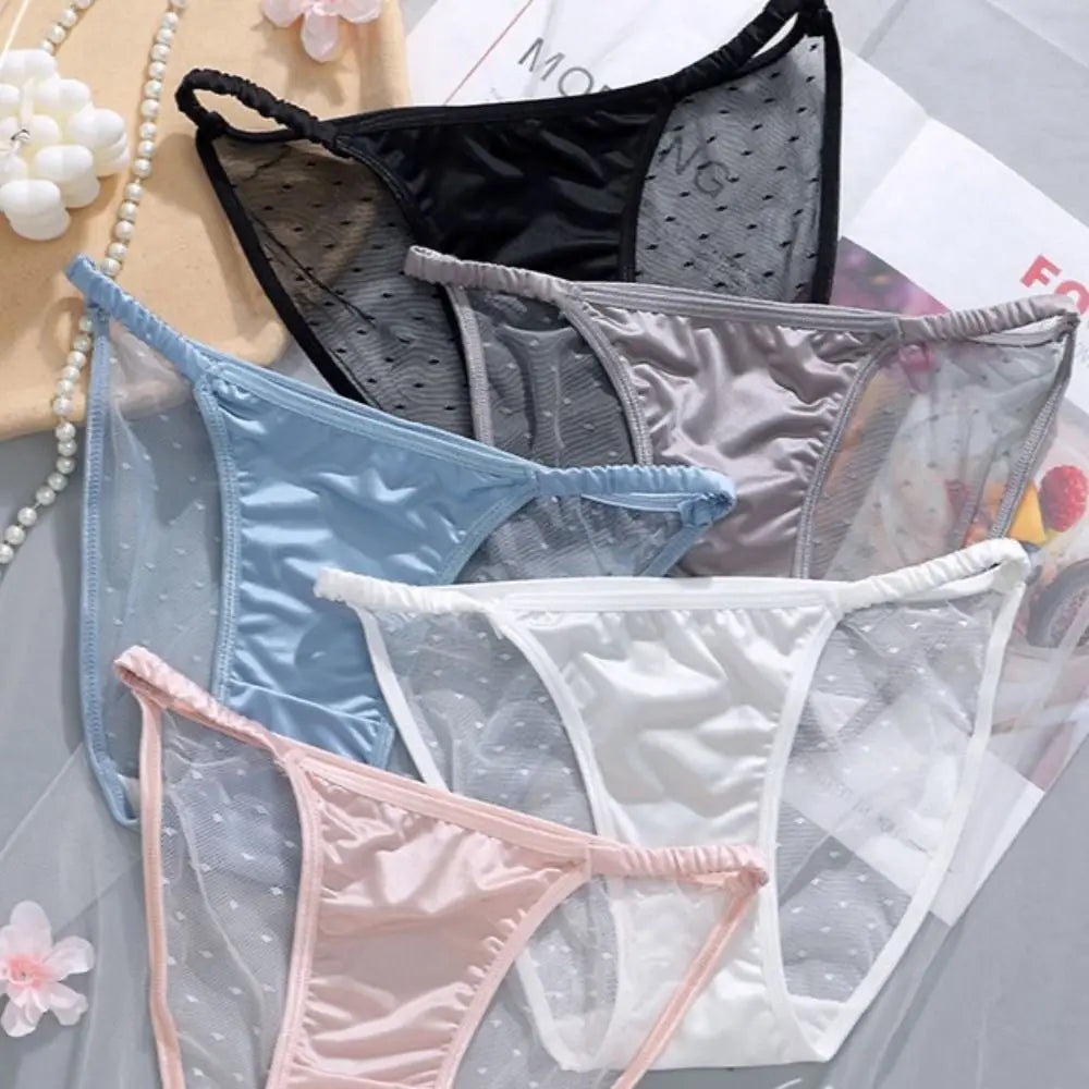 Lingerie Ice Silk Low Rise Briefs Women Korean Soft Seamless Lingerie Transparent Cotton Crotch Mesh Panties Smooth
