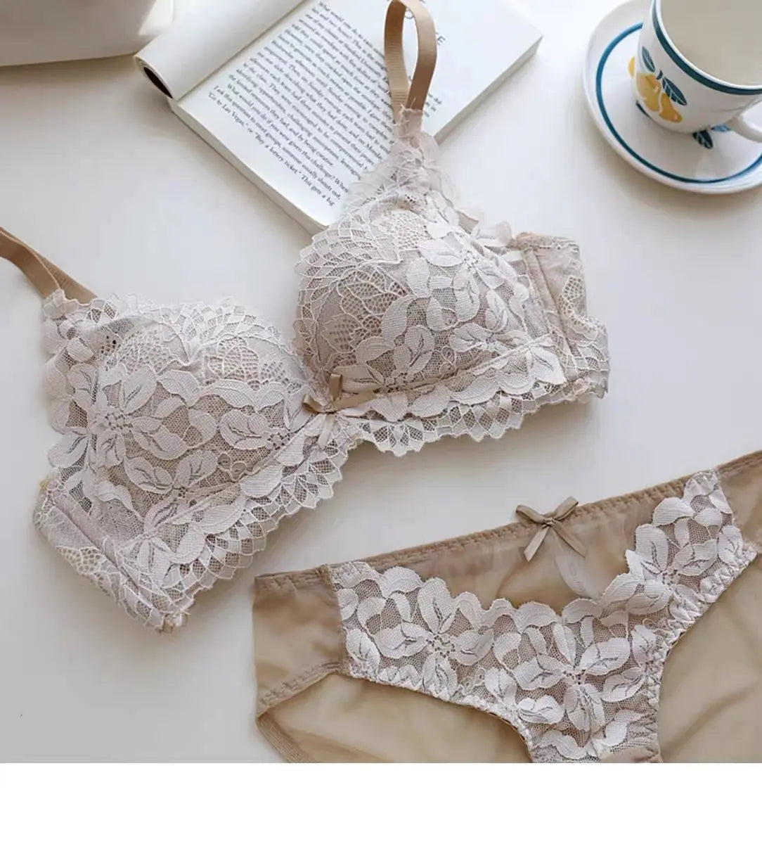 Women's Japanese Style Bra & Panty Set Luxury Lace Push Up Small Bust Support Adjustable Comfort No Gap Wirefree Free Shipping