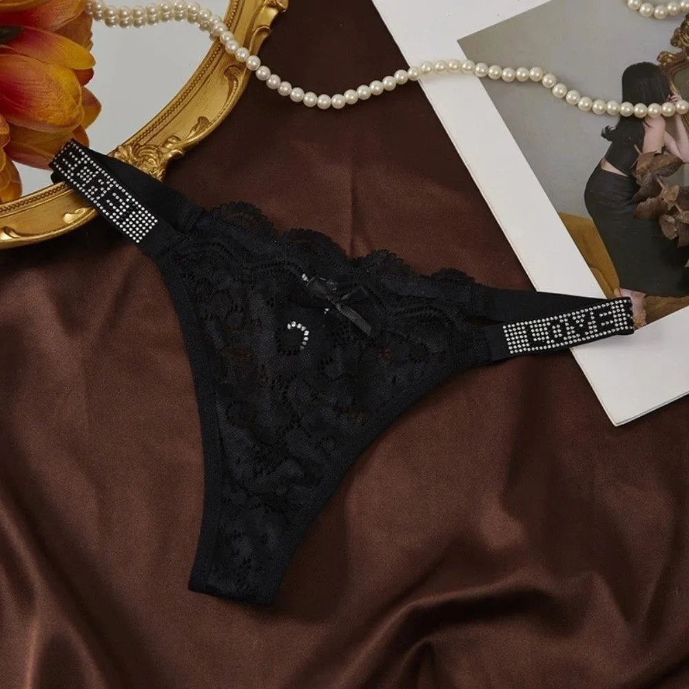Lingerie Crystal Lace Flower Panties Low-waist Cotton Crotch Seamless Thong Underpants Embroidery Bikini Underwear Women Gifts