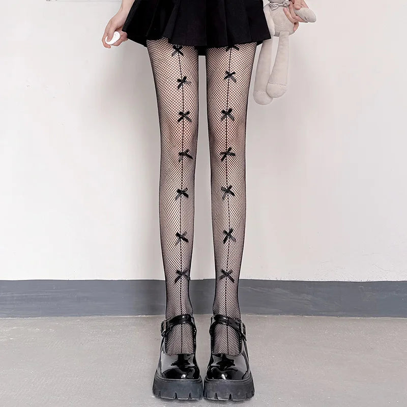 Lingerie Sexy Lace Mesh Fishnet Thigh High Stockings Women Cute Bow Sweet Girls Kawaii Pantyhose summer cosplay lolita Tights