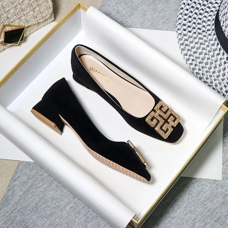 Shoes Women's Flat 2022 Autumn Fashion Square Toe  All-match Scoop Shoes Large Size Women's Shoes 41-43 Loafers  Zapatos Mujer