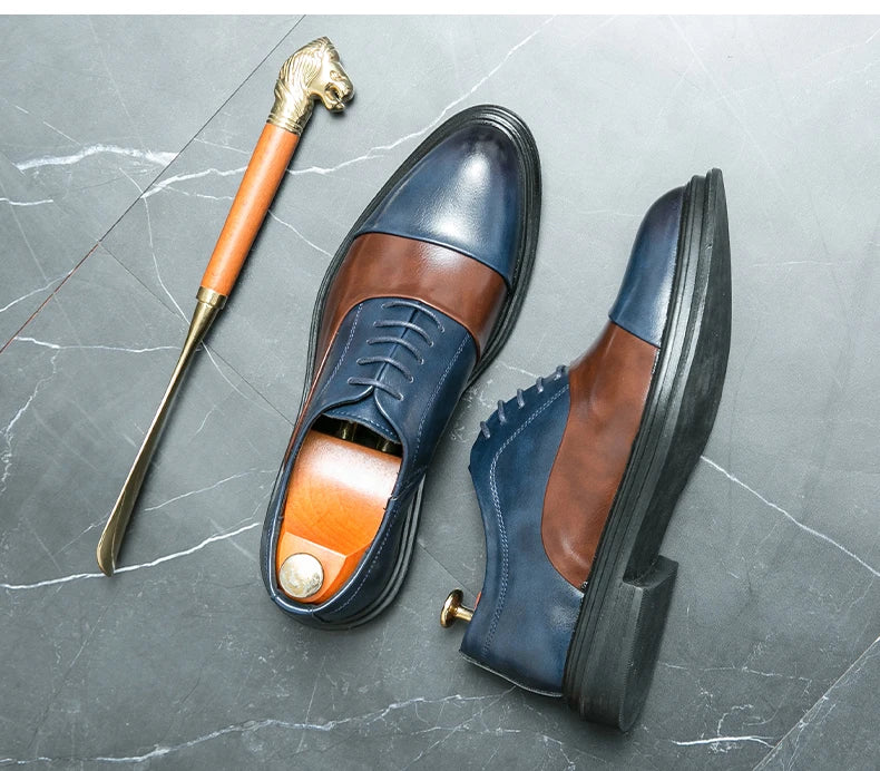 Man Casual Business Shoes Men Patchwork Leather Oxfords Fashion Dress Flats Leisure Office Men's Formal Wedding Shoes