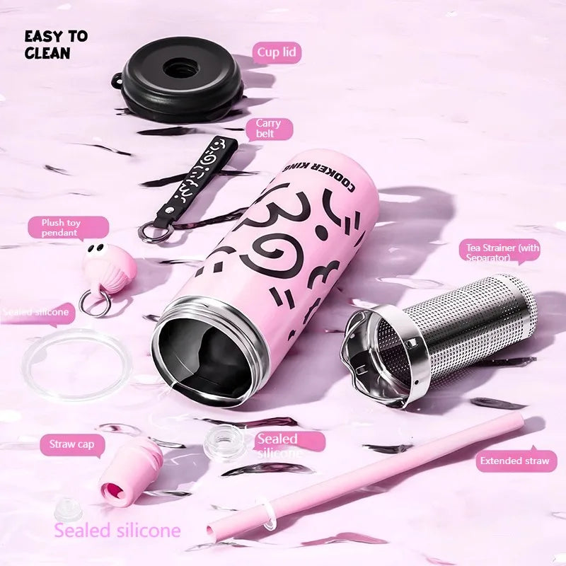 COOKER KinG Thermos Water Bottles Stainless Steel Thermal Straw Cup Tumbler Keep Cold and Hot Travel Mug Home Office Drinkware