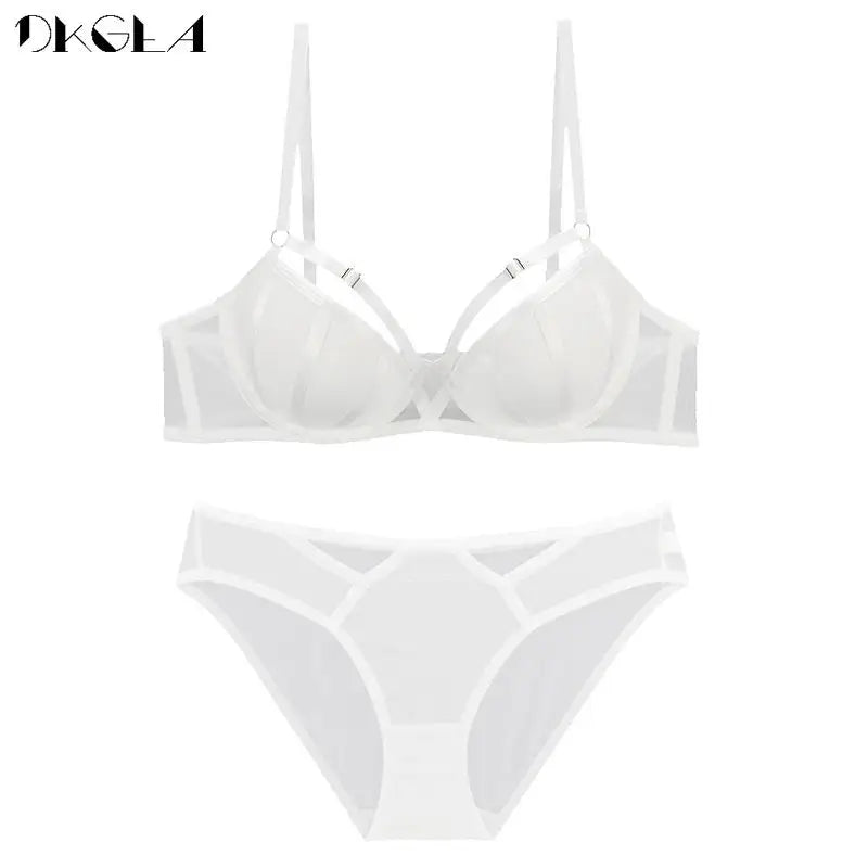 Bandage Push Up Bra Panties Sets Thick Padded Brassiere Fashion Black Deep V Sexy Underwear Set Women Plus Size D Cup Lingerie