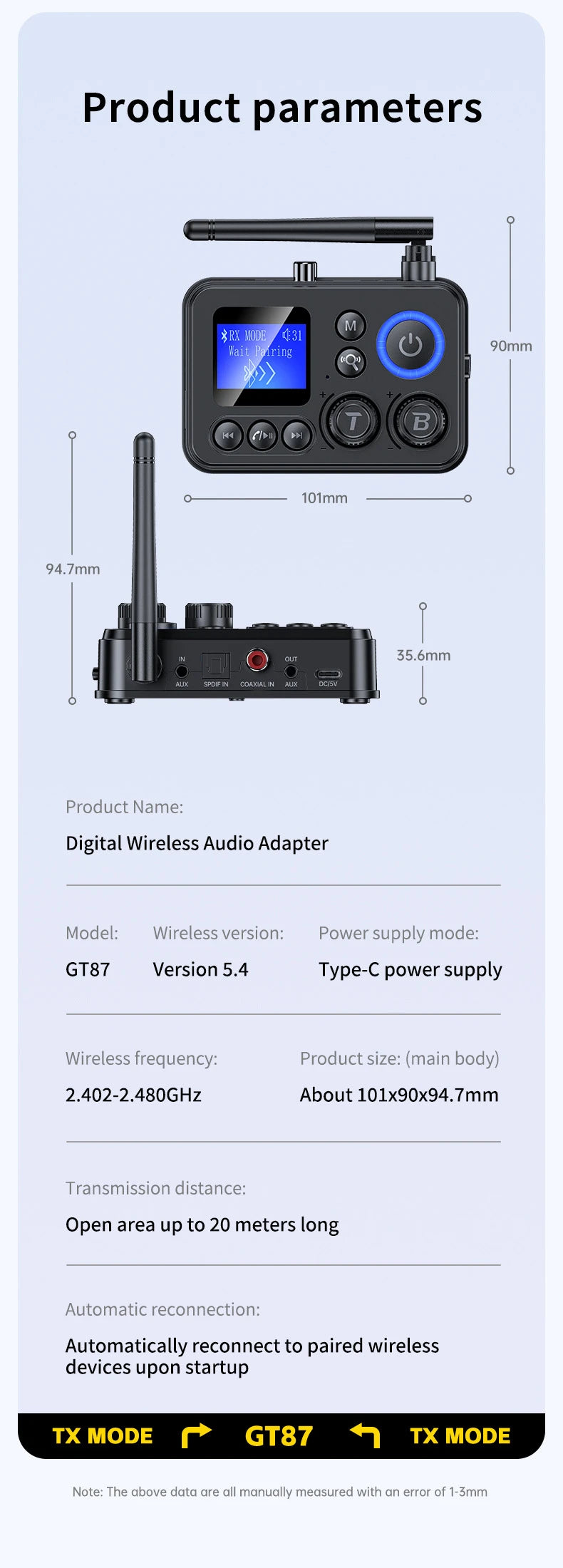 Bluetooth 5.4 Audio Transmitter Receiver 3.5mm AUX RCA Optical Coaxial Stereo Wireless Adapter Converter For Speaker TV PC Car