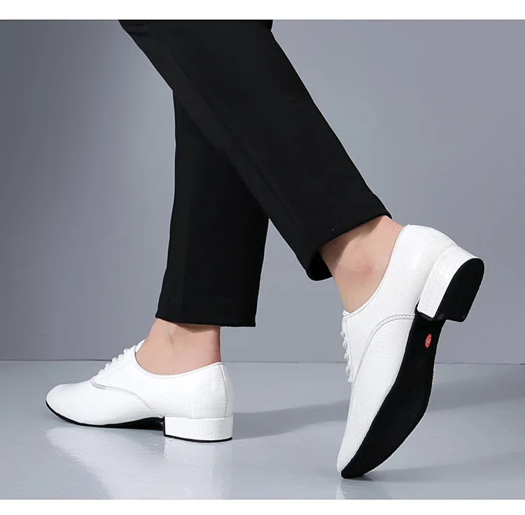 Men Modern Dance Shoes Man Outdoor Dance Leather Latin Jazz Shoes Indoor Suede Sole 2.5CM Heels Ballroom Waltz Shoes Stage Wear