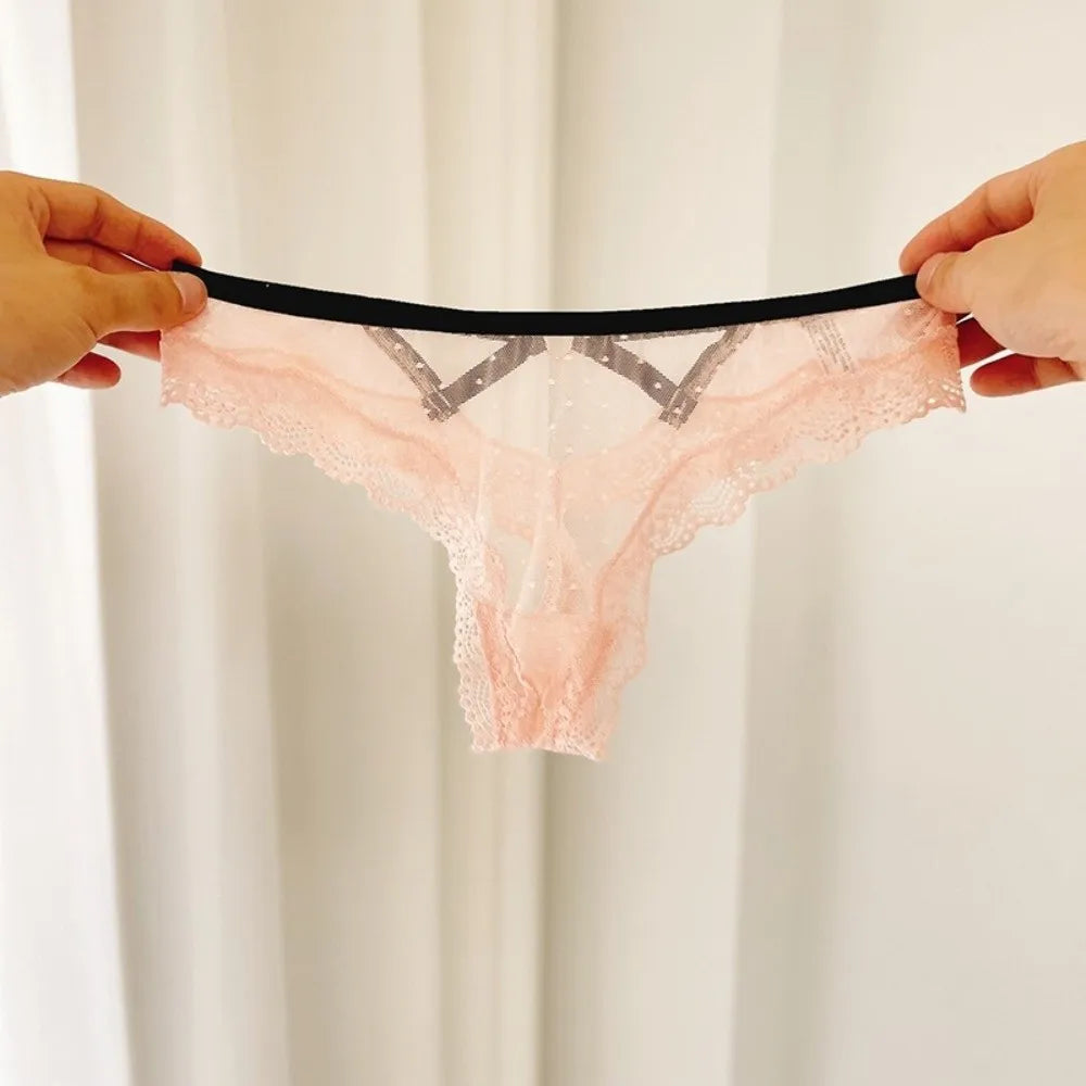 Lingerie Low Waist Lace Panties Thong Hollow Out Underwear for Women Transparent Dots Mesh Lace Briefs Girl