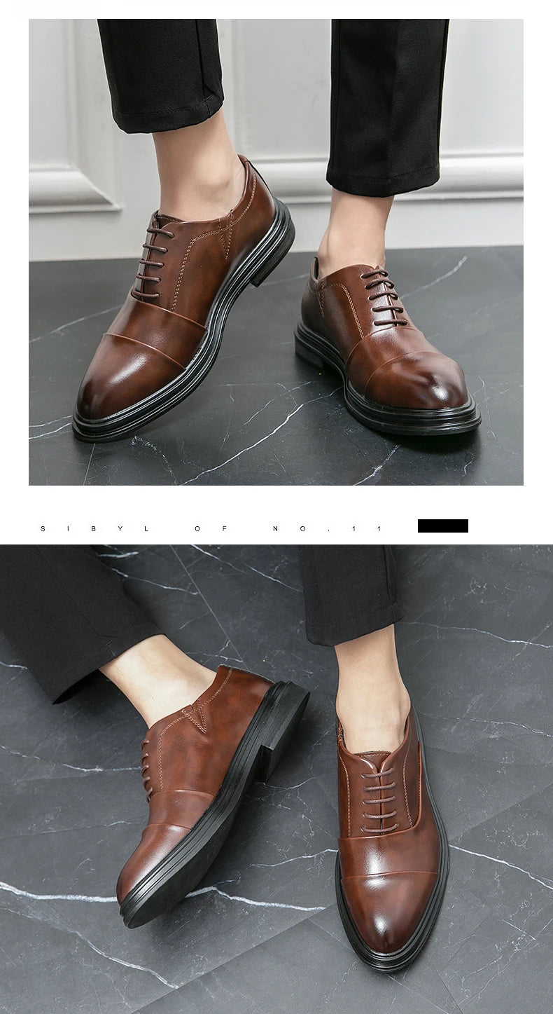 Man Casual Business Shoes Men Patchwork Leather Oxfords Fashion Dress Flats Leisure Office Men's Formal Wedding Shoes