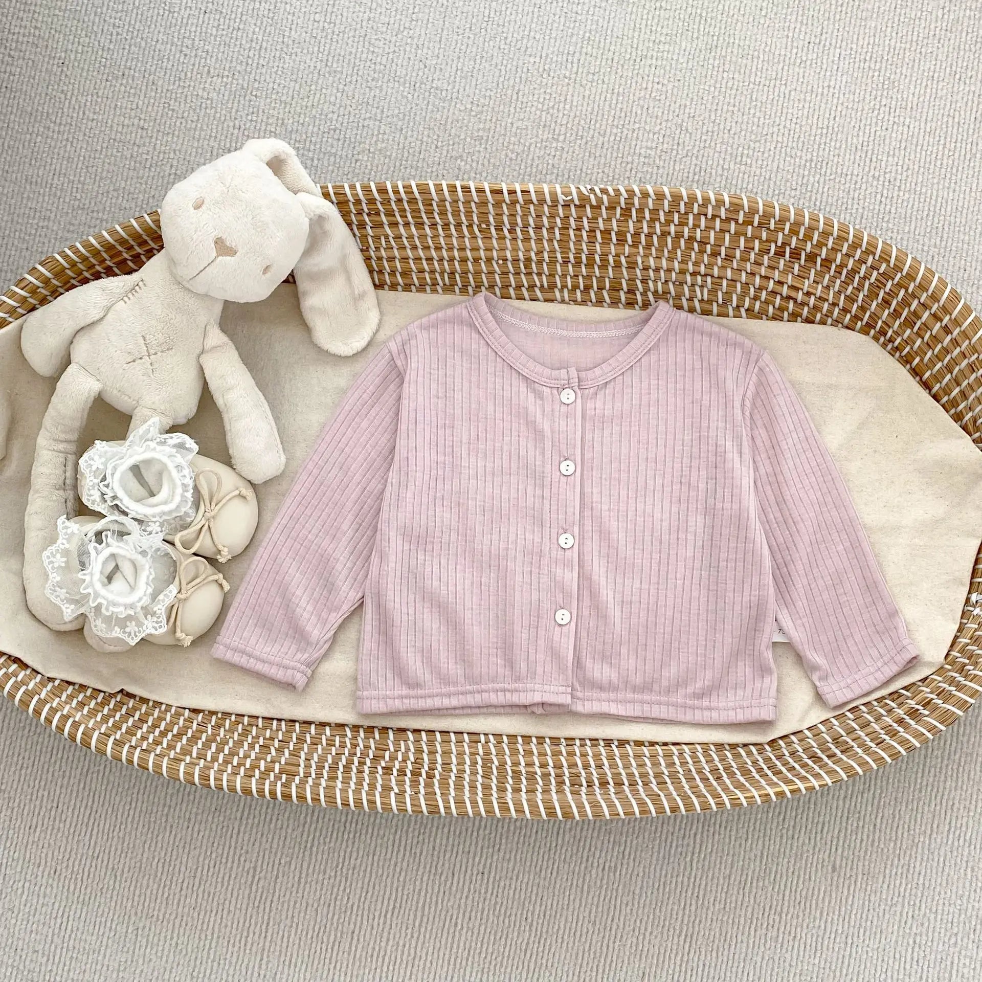 Summer Baby Girl Sunscreen Shirt Solid Color Simple Round Neck Air Conditioning Cardigan Lightweight Breathable Girl's Coat