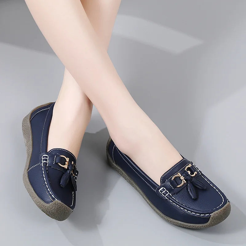 Women's Comfortable Loafers – Soft Sole Flat Shoes with Metal Buckle for Casual Daily Wear and Office Use zapatos para mujer