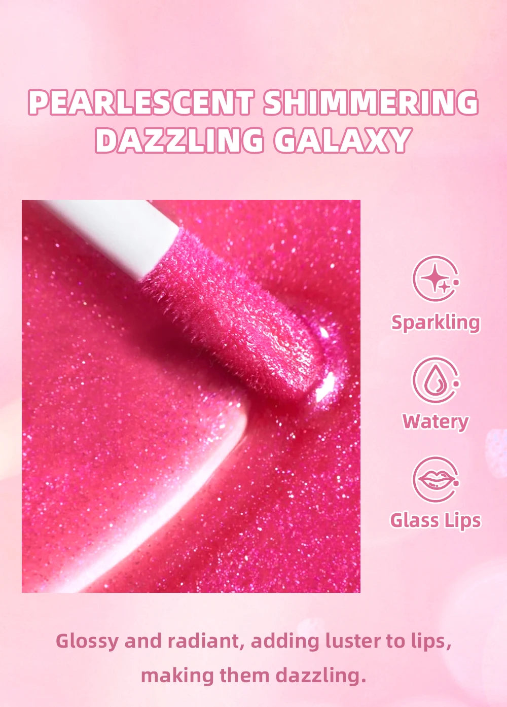 QIBEST Purple Lip Gloss Shimmer Lip Tint Moisturizing Long-Lasting Shine Lip Stain Diamond Hydrating Lip Stain Tint Cosmetics