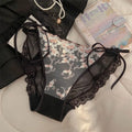 Lingerie Low Waist Embroidery Flower Panties Transparent Sweet Underwear for Women Cotton Crotch Mesh Lace Briefs Girl