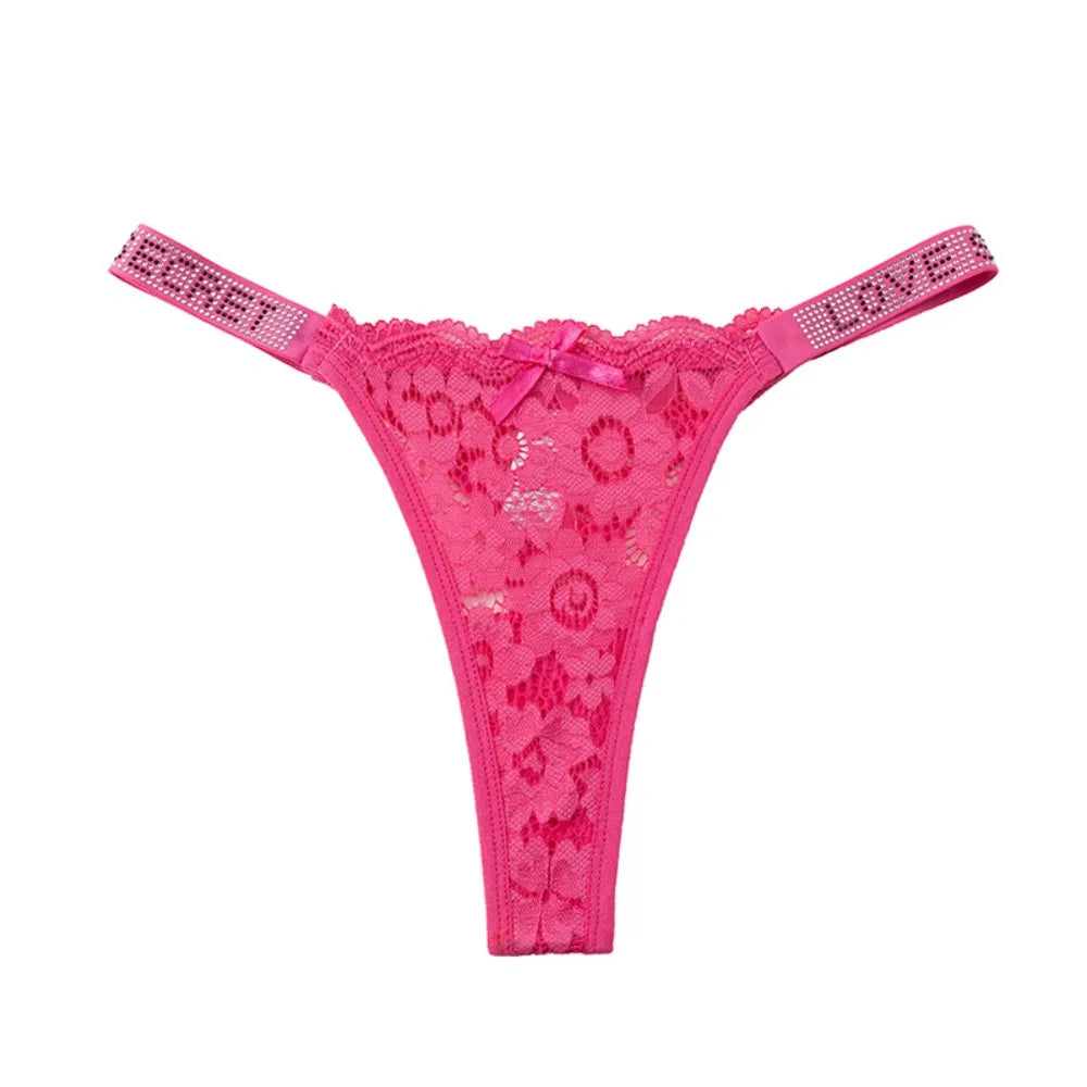 Lingerie Crystal Lace Flower Panties Low-waist Cotton Crotch Seamless Thong Underpants Embroidery Bikini Underwear Women Gifts