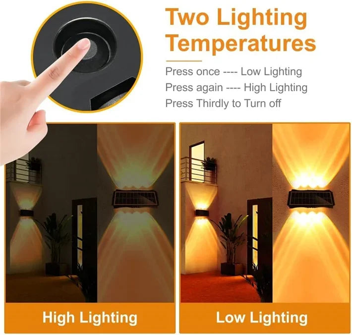 Solar LED Light Wall Lamp Outdoor Waterproof High Brightness Up and Down Luminous Lighting for Outdoor Garden Decoration