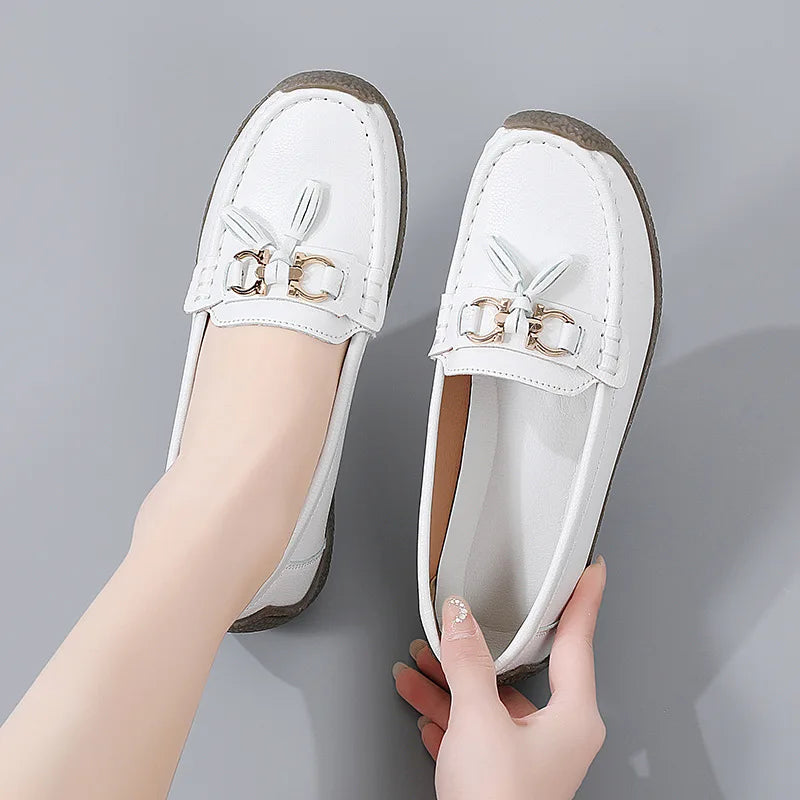 Women's Comfortable Loafers – Soft Sole Flat Shoes with Metal Buckle for Casual Daily Wear and Office Use zapatos para mujer