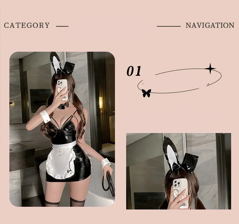 Lingerie Anime COS Rabbit Girl Role Play Kitchen Girl Pure Desire Servant Patent Leather Uniform sexy tоy lion costume for women