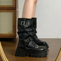 Shoes for Women  Mid-Calf Women's Boots Platform Modern Boots Women Belt Buckle Square Toe Side Zip Square Heel Shoes Female