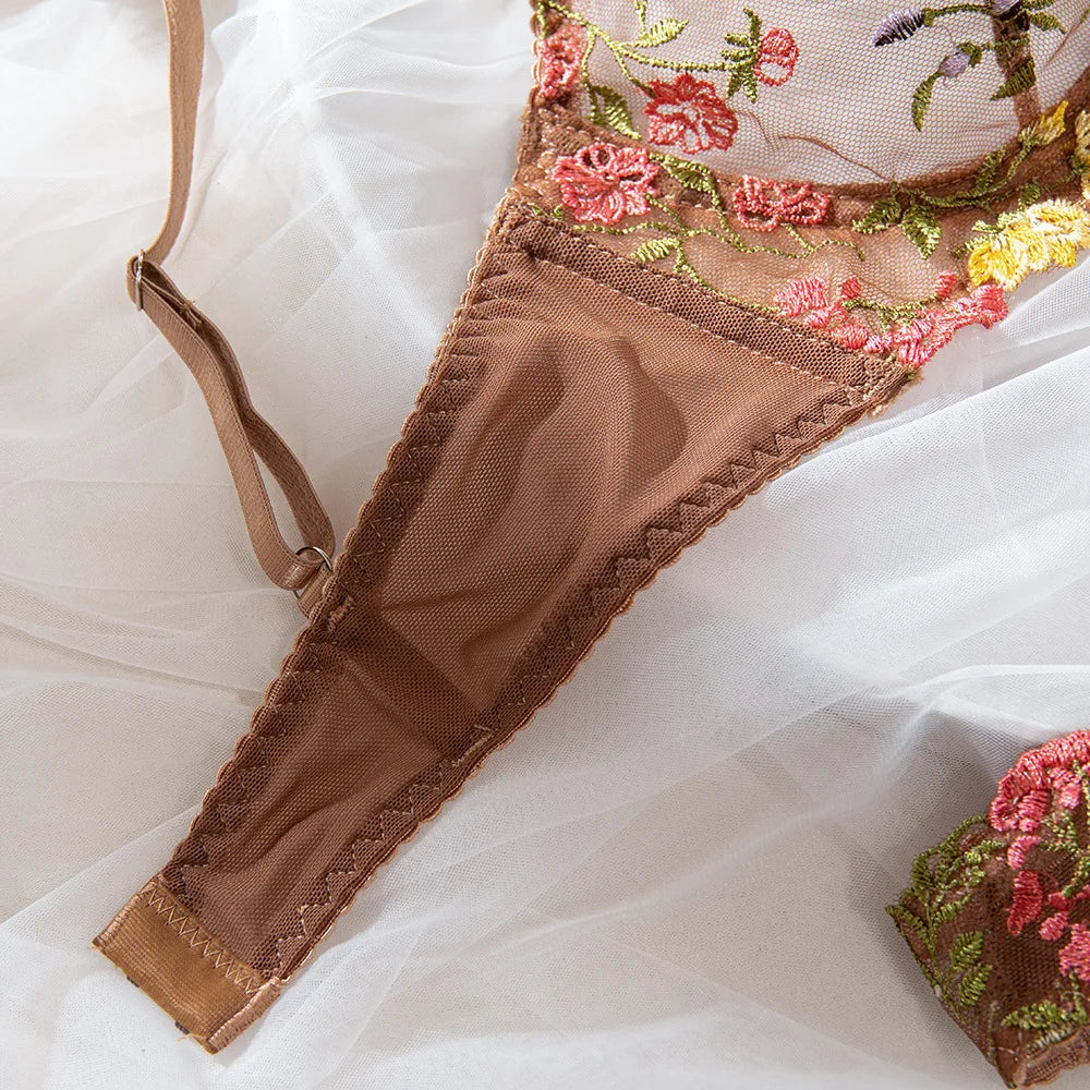 Bra Set Floral two-piece set with perspective Women sets underwear without censorship Fantasy clothing sexy lingere outfit xxx