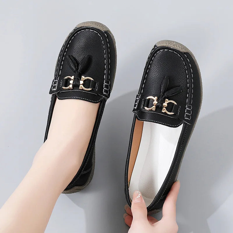 Women's Comfortable Loafers – Soft Sole Flat Shoes with Metal Buckle for Casual Daily Wear and Office Use zapatos para mujer