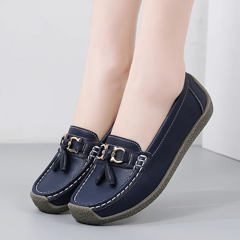 Women's Comfortable Loafers – Soft Sole Flat Shoes with Metal Buckle for Casual Daily Wear and Office Use zapatos para mujer