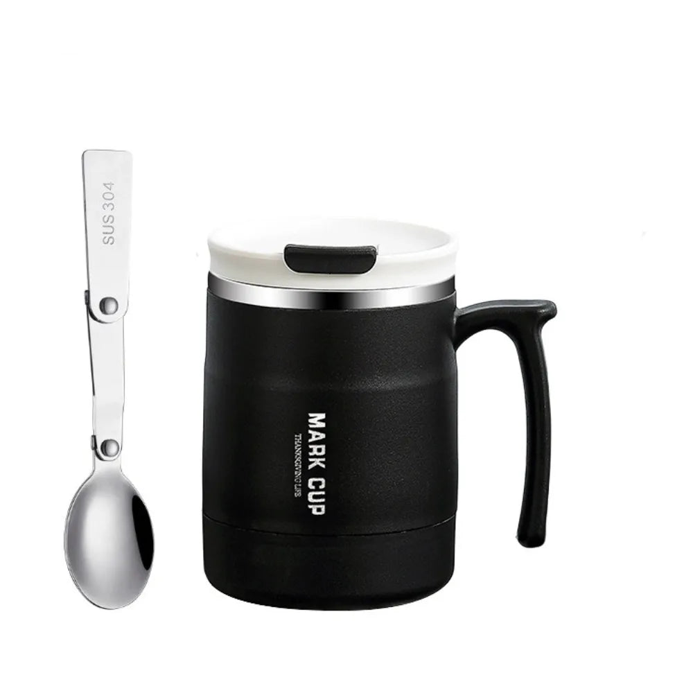 Double-layer Thermal Coffee Mug Anti-scalding Stainless Steel Thermal Cup with Stirring Spoon Large Capacity Insulated Water Cup