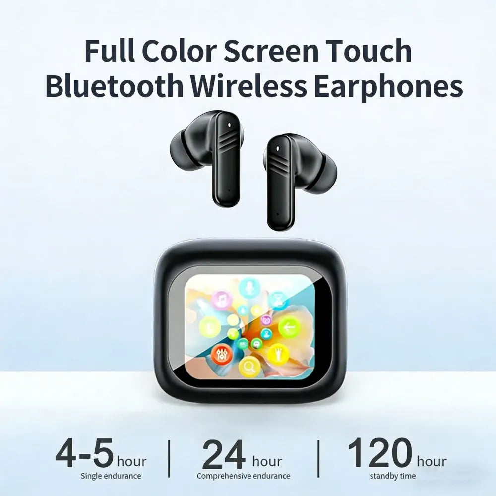 Bluetooth 5.4 ANC Headset Color Screen Touch Active Noise Cancellation Earbuds HIFI Stereo Sports Waterproof Earphones