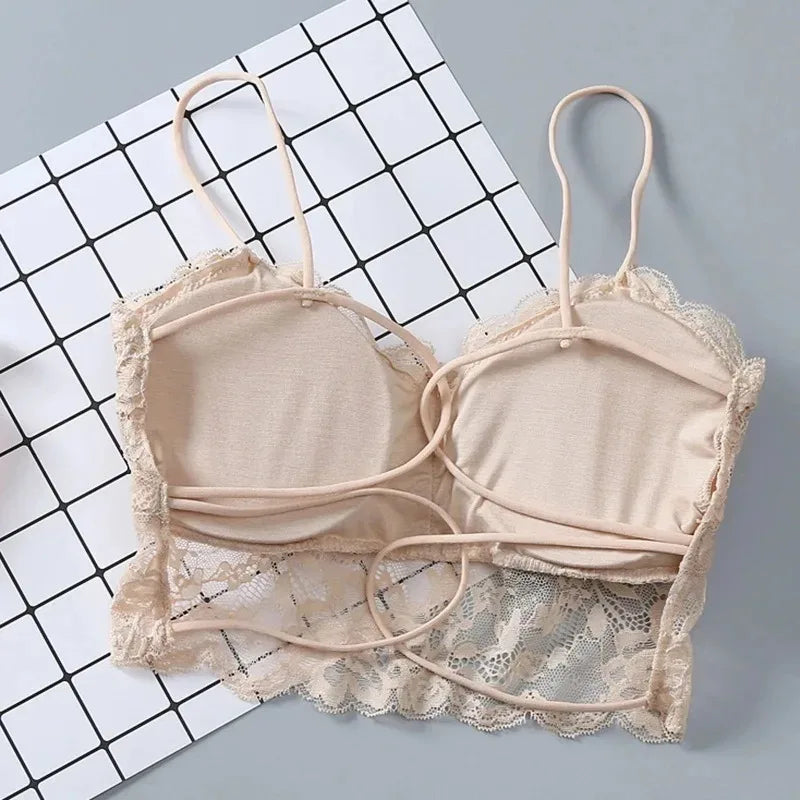 Summer Women Lace Sexy Top Sun Sleeveless Tops padded Bralette Bra Bustier Zipper Back Club Crop Tank lingerie женское белье