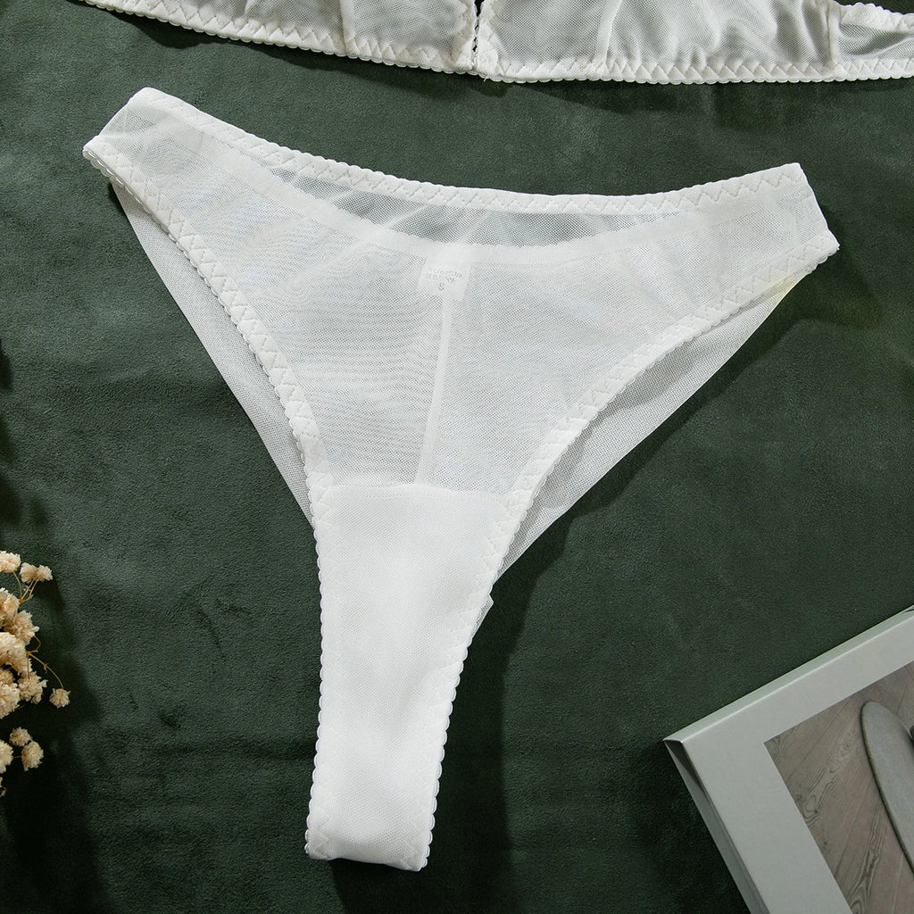 Wirelss Comfortable Bra Brasil Pantie Lingerie Set Basic Solid Mesh Sheer Underwear Transparent Intimate Seducing Lenceria