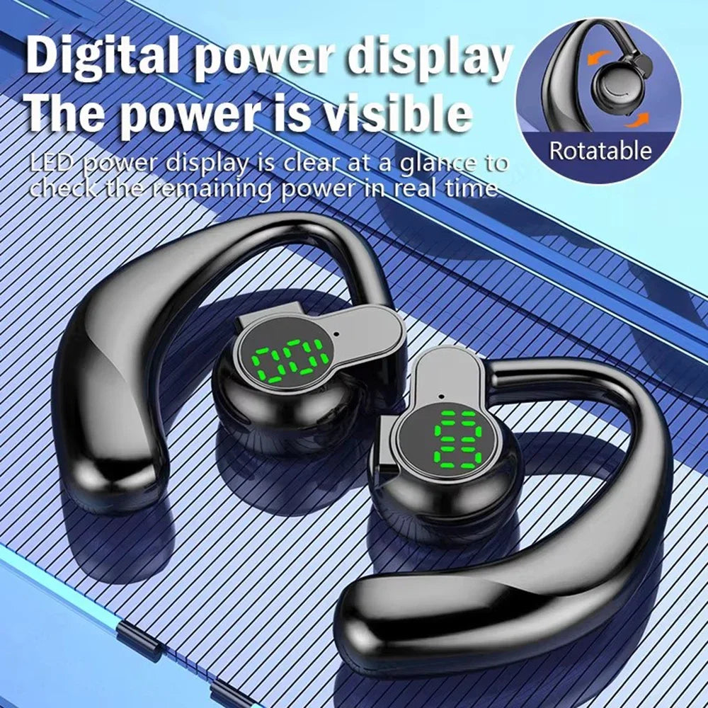 Bluetooth 5.4 Wireless Headphones Headset Handsfree Noise Cancelling Rotatable Sport Digital Display Single Ear Earhook Earphone