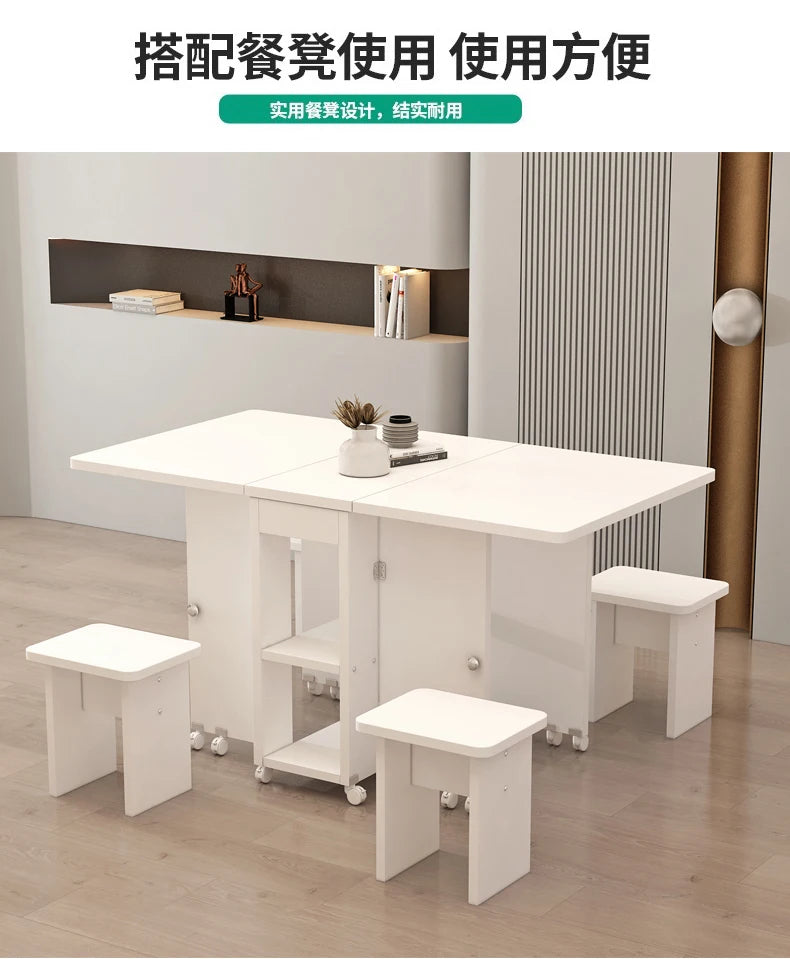 Folding White Dining Table Multifunction Family Waterproof Space Saving Dining Table Design Simple Mesas De Jantar Furnitures