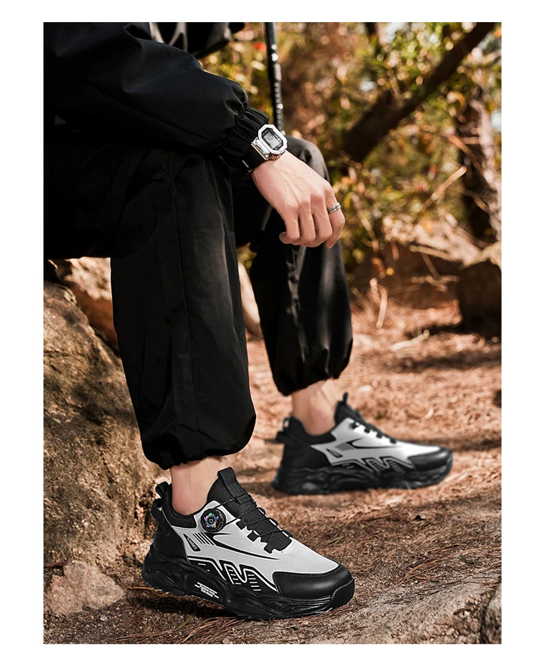 Men's Korean Casual Sports Shoes Four Season Soft Sole Rotating Shoelaces Running Shoes Breathable Walking Shoe Student Sneakers