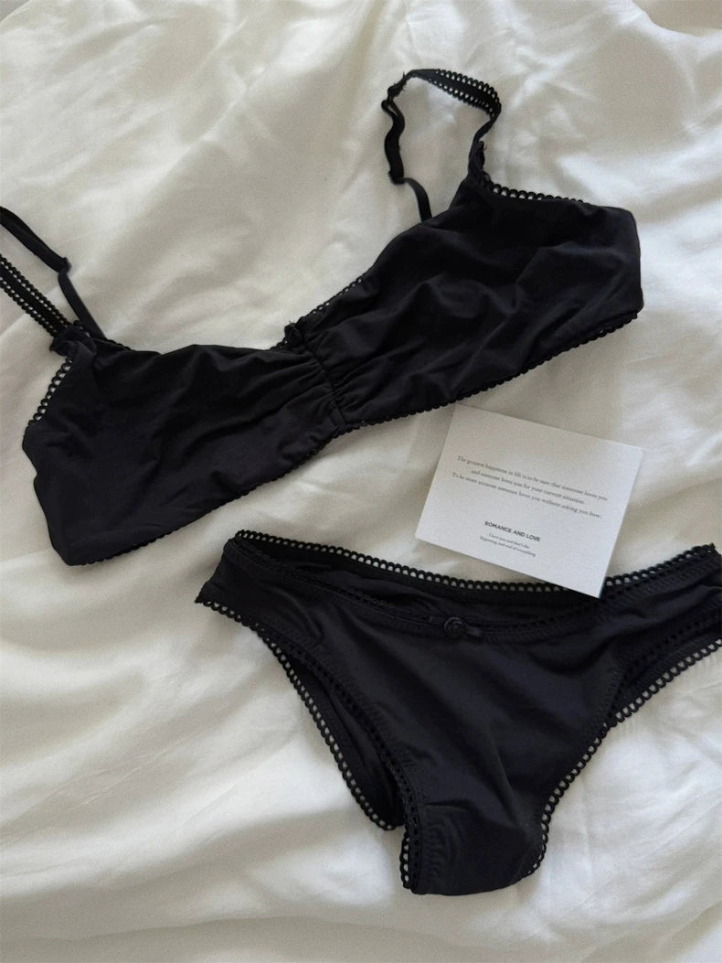 Lace Bra Set Woman Adjusted-strap Seamless Bras+Low Waist Panties Female Casual Simple Solid High Elasticity Lingerie Sets