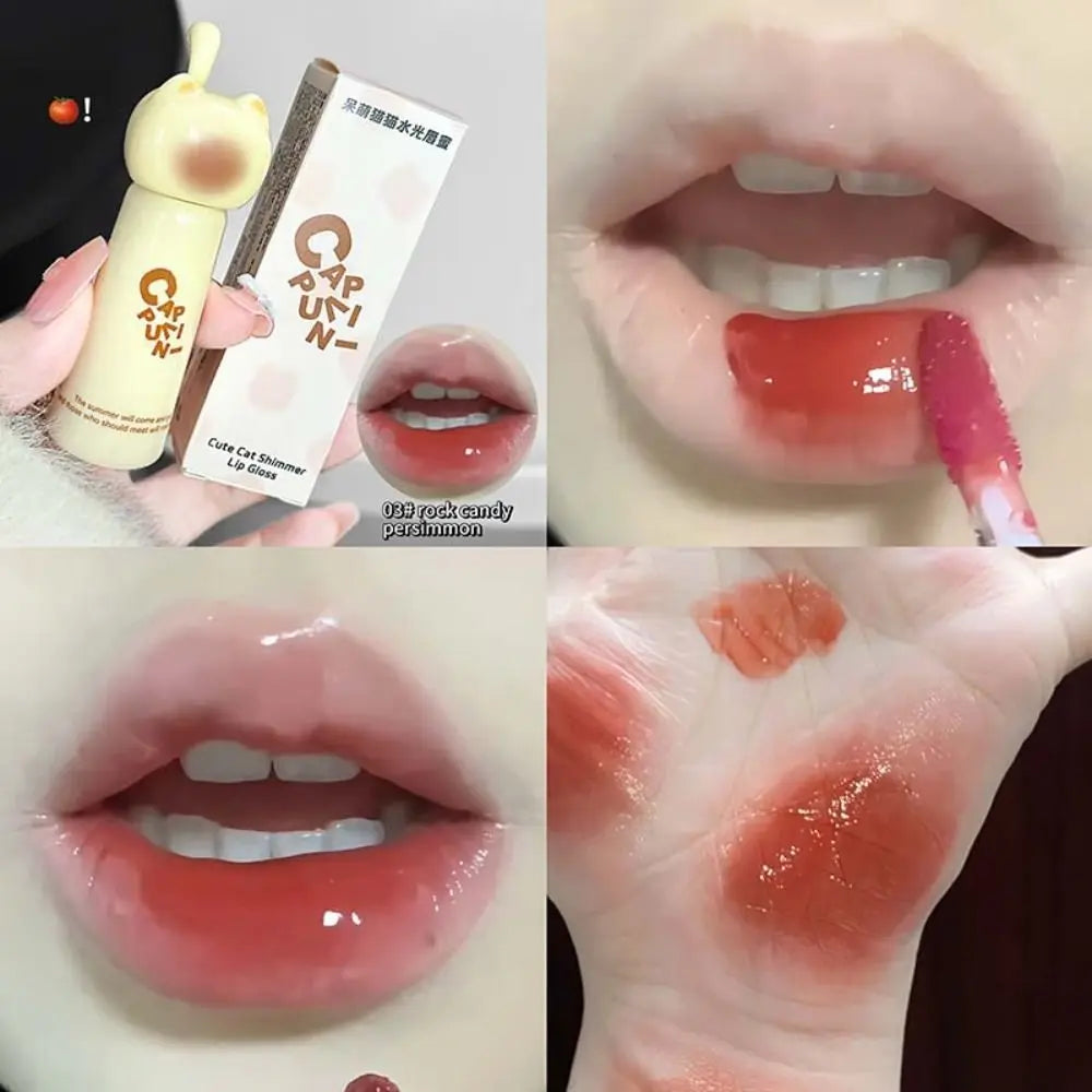 New Moisturizing Cat Lip Gloss Long Lasting Highly Pigmented Lip Stain 4 Shades Water Light Glossy Lip Makeup Beginners