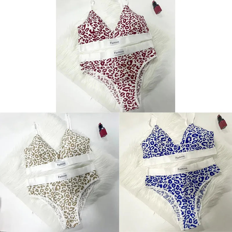 1/2/3/4Set Women Seamless Bra Set Low Waist Panties Leopard Bralette Sexy Vneck Sport Brassiere Female Cotton Underwear Set